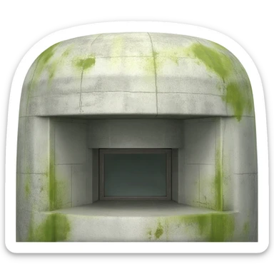 A stylized flat design illustration of a typical Albanian QZ dome bunker. Simple geometric shapes, concrete gray color with subtle moss green patches. Minimalist, clean lines, transparent background. Vector style, no realistic textures. sticker