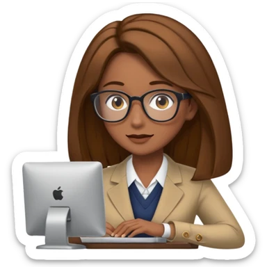 Uma mulher de cabelo cstanho que é professora um pouco brava não usa óculos e está a trabalhar ao computador sticker
