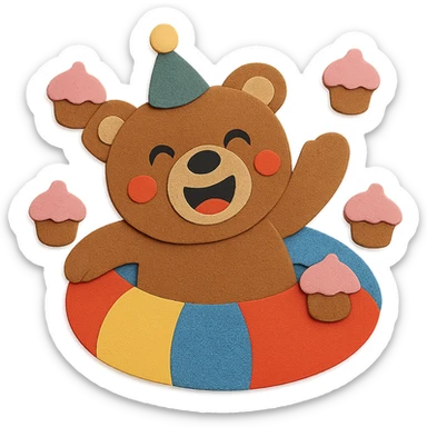 Add a few more cupcakes around the bear and party ring, while all other design elements remain unchanged sticker