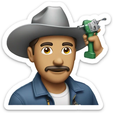 Guy with a staple gun with hat on Mexican sticker