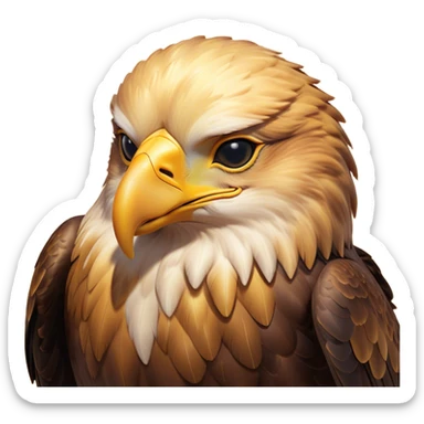 Meme-Worthy Cute Sleeping Golden Eagle Portrait Emoji, Head resting peacefully with a contented smile, showcasing a stately, broad-beaked form with eyes gently closed in serene slumber and luxuriously soft, golden plumage, Simplified yet adorably endearing features, highly detailed, glowing with a soft, drowsy amber light, high shine, relaxed and utterly lovable, stylized with an air of playful laziness, soft glowing outline, capturing the essence of a sleeping golden eagle that feels destined to become the next viral icon of adorable rest! sticker