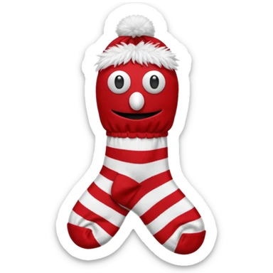 sock puppet with button eyes, red and white sock sticker