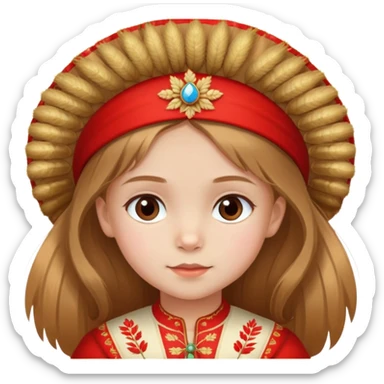 Russian girl age of 5 with brown eyes and wheat hair wearing red kokoshnik  sticker
