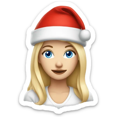 Beautiful blonde blue eyed woman wearing red santa hat sticker