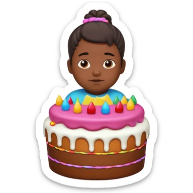 chubby mexican boy with pony tail coming out of giant cake sticker
