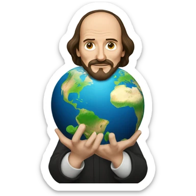 William Shakespeare holds the earth in his hands sticker