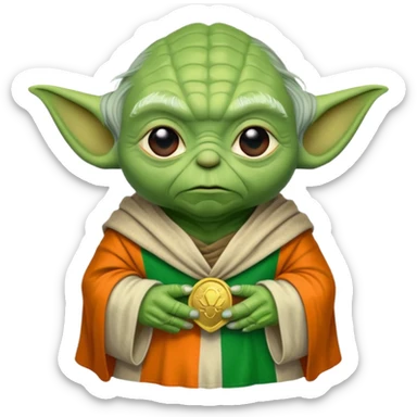 Yoda draped in an Irish flag sticker