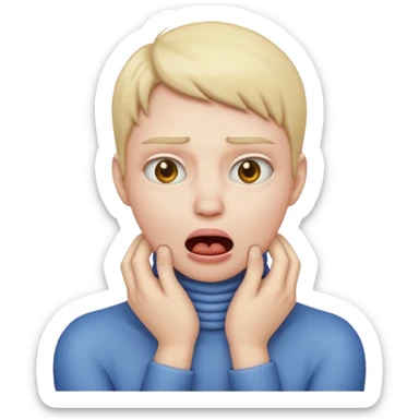 Create an emoji choking violently with hands on neck with a blank expression  sticker