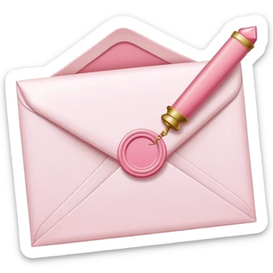 White envelope with powder pink sealing wax, cute sticker