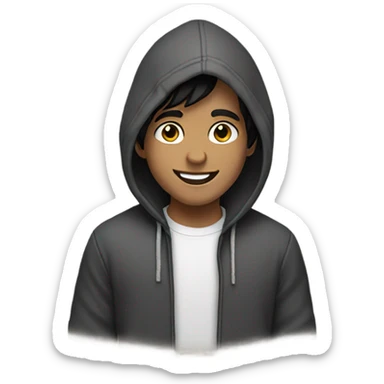 smiling boy with black hair wearing hoodie  sticker