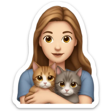 white girl with brown hair holding 2 cats sticker