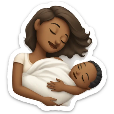 A mom and baby boy sleeping in bed  sticker