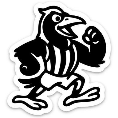 Collingwood Magpies mascot, black and white bird, energetic, sports theme, simple icon sticker