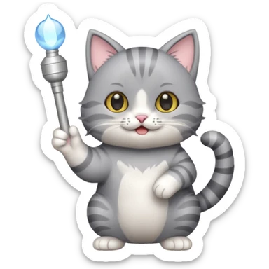 chibi cute gray cat waving holding a light stick sticker