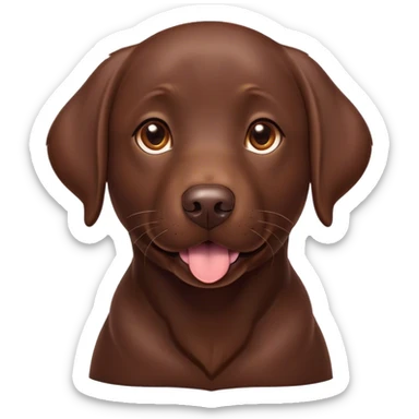 Cinematic Cute Chocolate Labrador Portrait Emoji, Head tilted playfully and inquisitively, featuring a sleek chocolate Fur with a lustrous sheen, round, sparkling brown eyes filled with curiosity, Simplified yet irresistibly adorable features, highly detailed, glowing with a warm, friendly glow, high shine, affectionate and spirited, stylized with a touch of whimsy, bright and endearing, soft glowing outline, capturing the essence of a mischievous yet loving companion, so playful it feels like it could dash out of the screen and into your arms! sticker