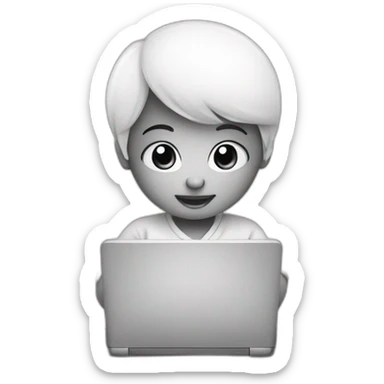 A cute, round faced Newborn working on laptop black n white sticker