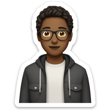 teen with dark brown middle part hair and glasses sticker