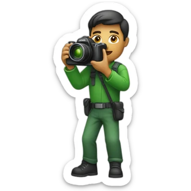 photographer holding a green camera sticker