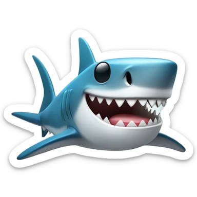 Shark with a board with sunglasses and smiling with his pearly white teeth. He is swimming at the ocean. sticker