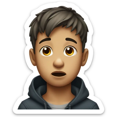 Sad boy tearing sticker