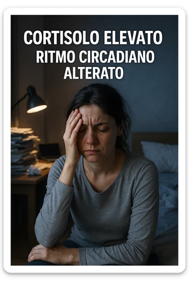 Donna con cortisolo elevato ritmo circadiano alterato immagine realistiche in italiano sticker