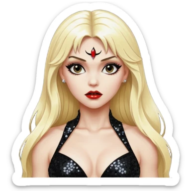 Draculina from Vampirella with long blone hair, black sequin outfit sticker