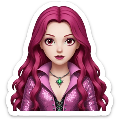 Aleera from Van Helsing with long dark red hair, pink sequin outfit sticker