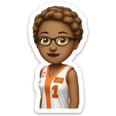 short hair women with glasses in basket ball uniform sticker