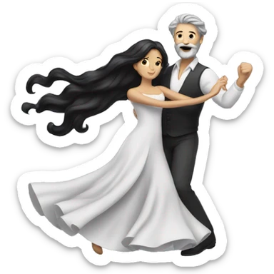 woman with long black hair and man with gray hair and beard dancing waltz sticker