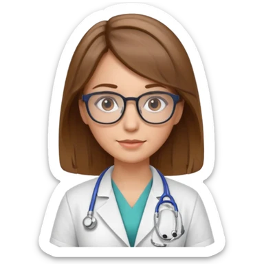 doctor woman with brown hair with blonde highlights, she has glasses sticker