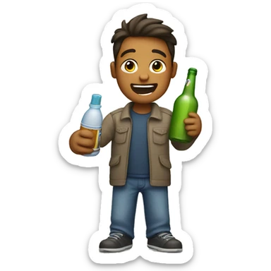 male excitedly holding a bottle  sticker