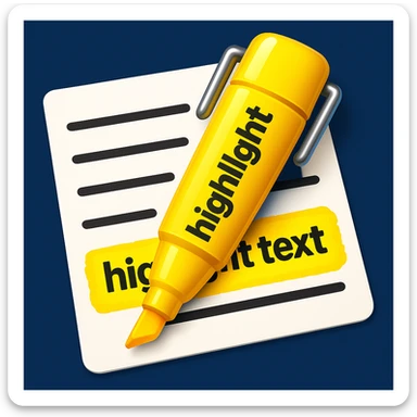 Make the highlighter effect bold and clear, with vivid highlighted text and a dynamic, visually appealing look in the style of apple style emojis. sticker