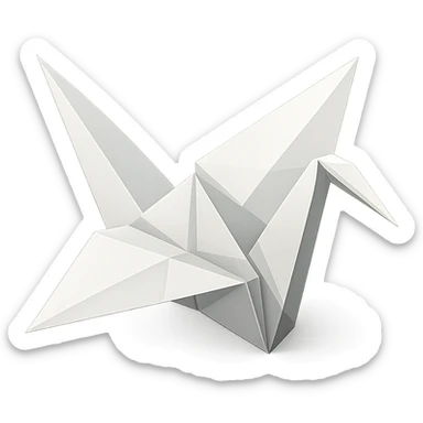 geometric and modern origami crane, sharp lines, white and light gray, abstract background sticker