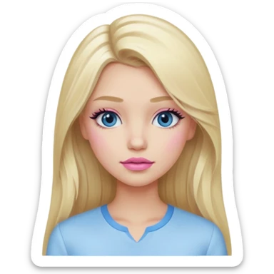 emoji를 만들고 싶어 여름 쿨톤 라이트. Summer cool tone light. summer cool (light to mute tone). 긴머리 여성, blonde girl, eyelashes, wearing white-skyblue blouse. cool pink lipstick, and pale pink blush. long hair! sticker