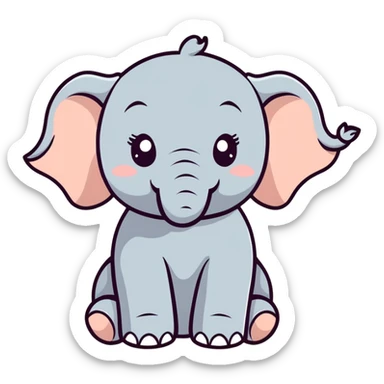 Adorable chubby baby elephant, joyful expression, low ploy digital illustration style. Die cut vector, clean smooth lines, highly detailed, 4k hd quailty, professional quailty, transparent background, 2800x2800 pixels, 300 dpi sticker
