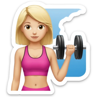 blondes Mädchen, das gerne ins Fitnessstudio geht, stark, sportlich, lächelnd, mit Hanteln oder Fitness-Accessoires sticker