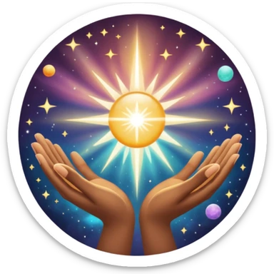 radiating a cosmic healing light in between two hands  sticker