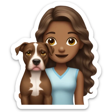 Girl with long wavy brunette hair holding a pit bull  sticker