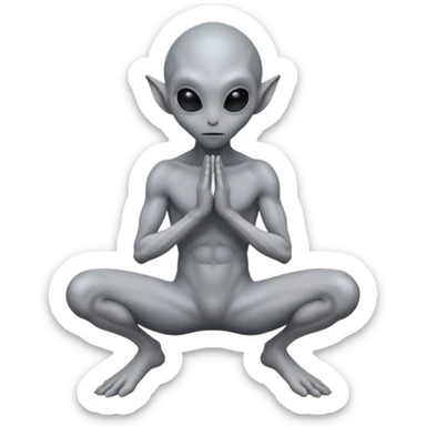 fullbody gray alien on his knees BACKVIEW sticker