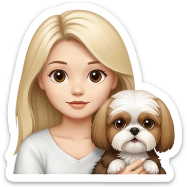 long blond girl with shi tzu in white and brown sticker