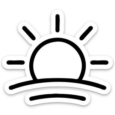 outlined icon of a sun rising above a horizon, minimal, no fill, black lines sticker