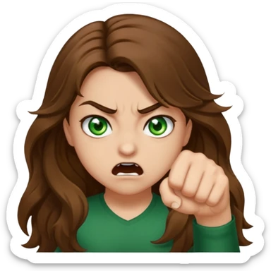 girl with green hazel eyes and brown long and waybe hair wanting to give me a punch sticker