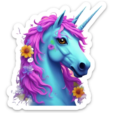 Zombie Pegasus unicorn psychedelic flowers floral groovy art neon rave raving sticker
