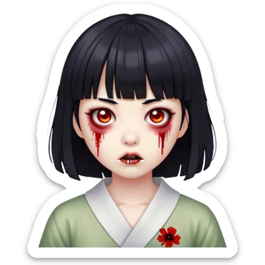 Zombie japanese girl with black hair and bangs sticker