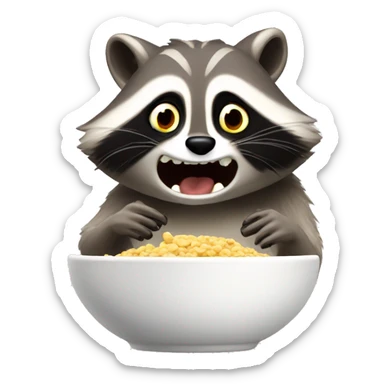 Shocked raccoon jaw opening reaction while eating cereal sticker