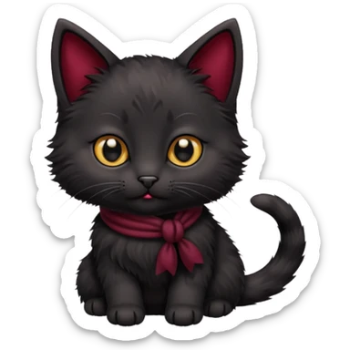 black kitten with a burgundy knot sticker