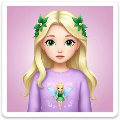 A fairy girl with a sweater or he wrote there Royale High  sticker