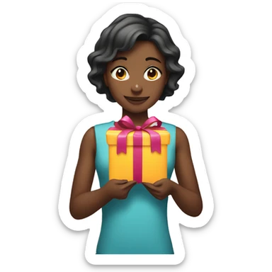 girl holding birthday present sticker