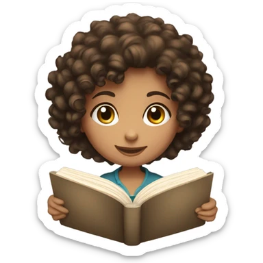 Brunette curly haired girl reading a book  sticker