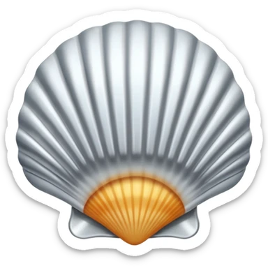 A seashell emoji made of polished silver chrome, smooth curved surface, reflective metallic highlights, elegant minimal design, iOS emoji style, centered, clean white background, soft lighting sticker